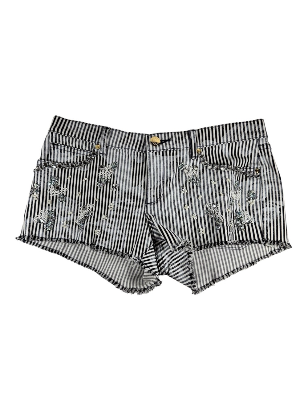 Juicy Couture Black Label Striped Beaded Embellished Cutoff Shorts Size 27 EUC